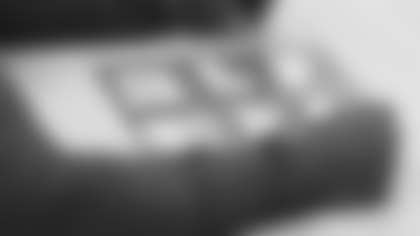 Arizona Cardinals offensive lineman Kelvin Beachum (68) meets with Scout, the artist painting his My Cause My Cleats, on Thursday, Oct 31, 2024 in Mesa, AZ.