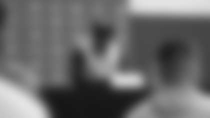 Miami Dolphins defensive coordinator Anthony Weaver speaks with media before a training session in Madrid, Spain, Thursday, Nov. 13, 2025, ahead of Sunday's NFL football game against Washington Commanders. (AP Photo/Doug Benc)