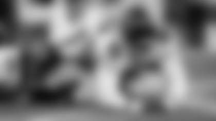 Atlanta Falcons defensive lineman Ruke Orhorhoro #98 sacks the quarterback during the third quarter of the Week 9 Game against the New England Patriots at Gillette Stadium in Foxborough, Massachusetts on Sunday, November 2, 2025. (Photo by Taylor McLaughlin/Atlanta Falcons)