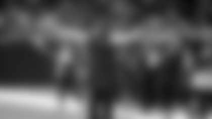 New Orleans Saints head coach Kellen Moore looks for an intentional grounding call on Atlanta Falcons quarterback Kirk Cousins in the fourth quarter during the NFL game on Sunday, Nov. 23, 2025 in New Orleans. (Michael DeMocker/ NFL LCC)