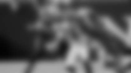 Tampa Bay Buccaneers quarterback Baker Mayfield (6) fumbles away the ball in the second quarter as he is sacked by New Orleans Saints defensive end Chase Young (99) in the second quarter of the NFL game on Sunday, Oct. 26, 2025 in New Orleans. (Michael DeMocker/ NFL LCC)