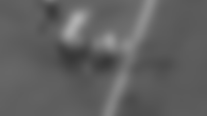 Los Angeles Rams inside linebacker Troy Reeder lands on Carolina Panthers running back Trevor Etienne's muffed catch for a Rams recovery at Bank of America Stadium.