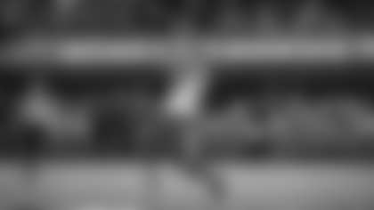 Los Angeles Rams quarterback Matthew Stafford's 36-yard strike up the seam hits a wide-open tight end Tyler Higbee for third-down conversion against the Carolina Panthers at Bank of America Stadium.