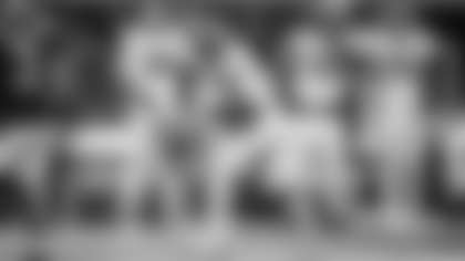 Los Angeles Rams quarterback Matthew Stafford slings a 36-yard pass to wide receiver Xavier Smith against the Atlanta Falcons at Mercedes-Benz Stadium.