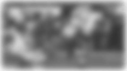 Linebacker Odafe Oweh bursts into the backfield to sack Philadelphia Eagles quarterback Jalen Hurts for a 9-yard loss.