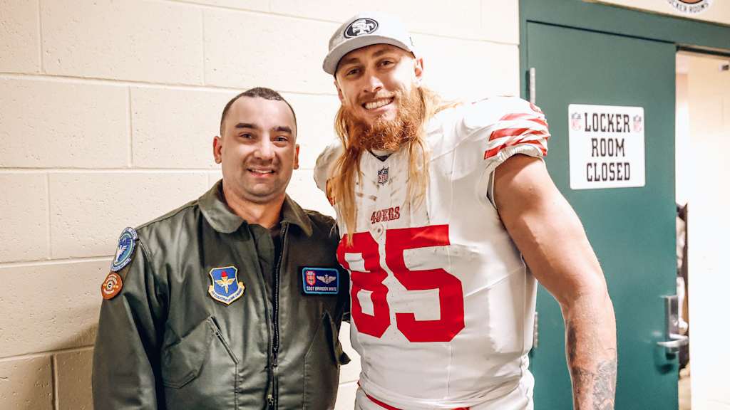 George Kittle Cheers on High School Teammate During Week 12 Military Flyover