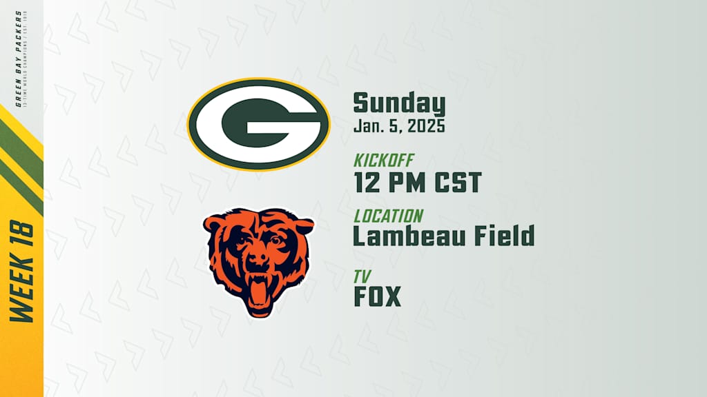 Packers Bears game set for noon Sunday at Lambeau Field