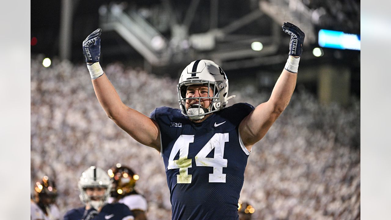 Penn State's Tyler Warren (44) celebrates his second quarter touchdown during the Nittany Lions game with Minnesota. The Nittany Lions defeated the Golden Gophers, 45-17 during their Generations Of Greatness/Homecoming/White Out game on Oct. 23, 2022 in Beaver Stadium.

Photo by Mark Selders