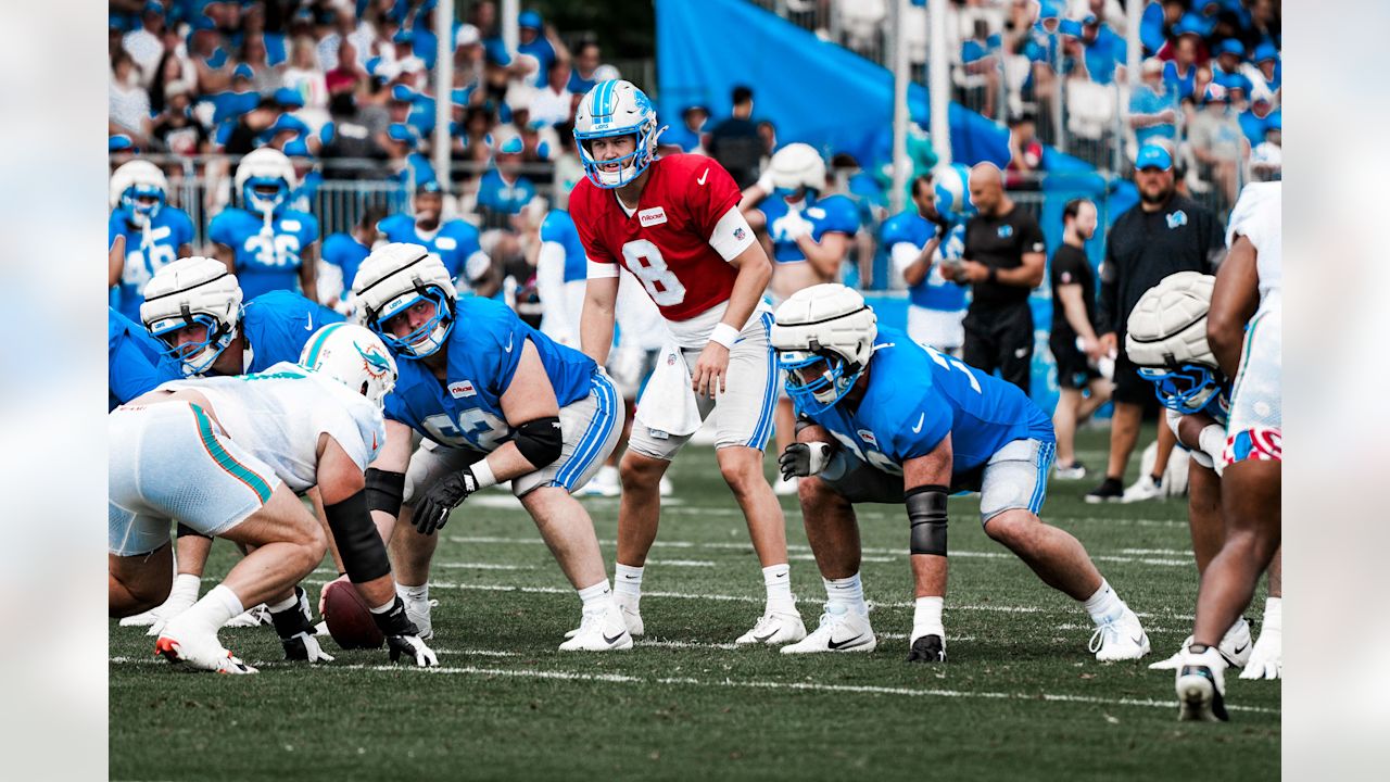 Detroit Lions quarterback Kyle Allen (8) during training camp at the Meijer Performance Center on Aug. 13, 2025 in Allen Park, Mich. (Jeff Nguyen/Detroit Lions)