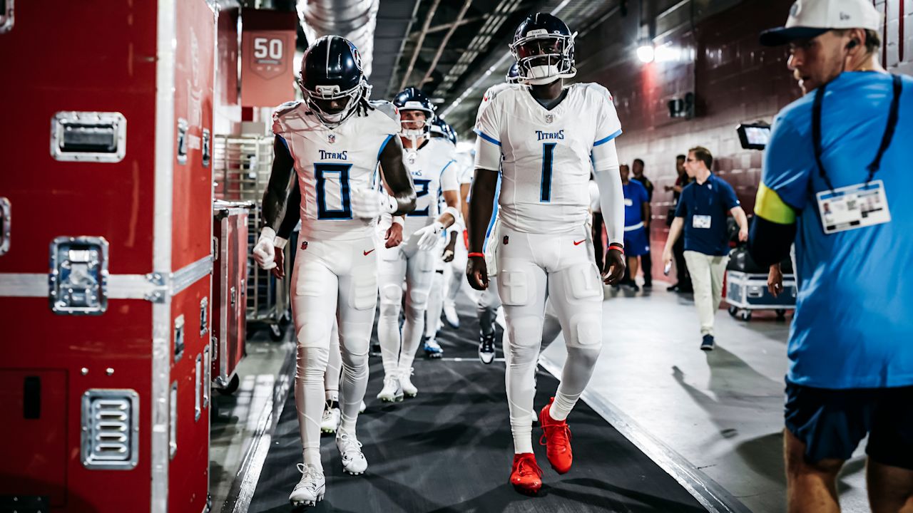 The Tennessee Titans and the Tampa Bay Buccaneers compete during the preseason game at Raymond James Stadium on August 09, 2025 in Tampa, FL. Photo By Jessie Rogers/Tennessee Titans