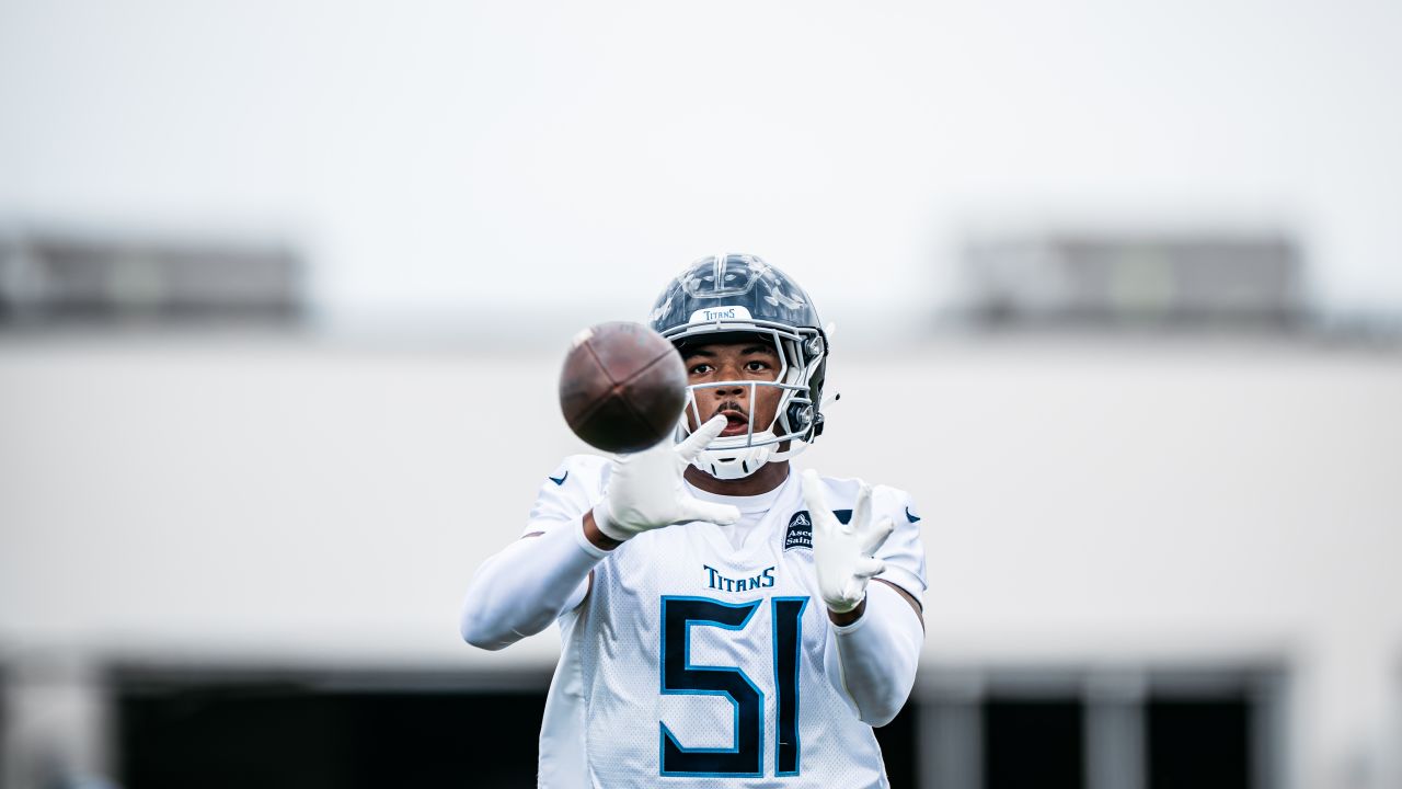 Linebacker Cedric Gray #51 of the Tennessee Titans during minicamp practice at Saint Thomas Sports Park on June 05, 2024 in Nashville, TN. Photo By Jessie Rogers/Tennessee Titans