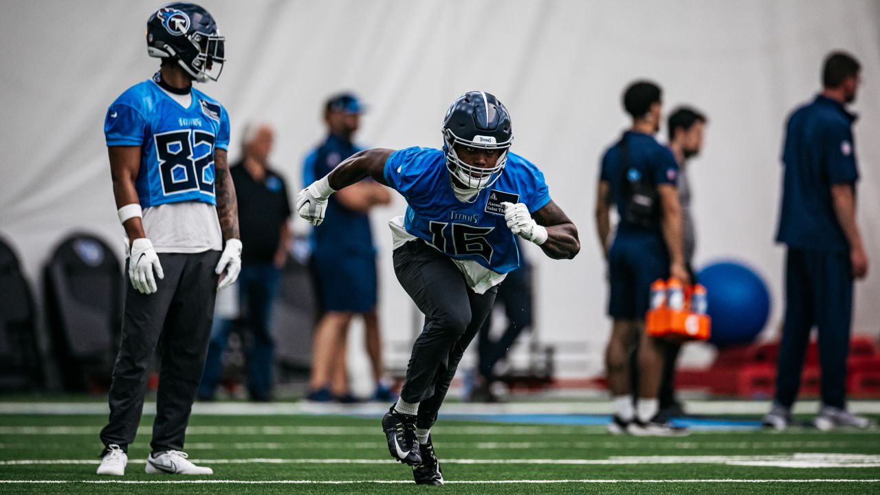 Wide receiver Treylon Burks #16 of the Tennessee Titans during OTAs at Saint Thomas Sports Park on June 04, 2024 in Nashville, TN. Photo By Jessie Rogers/Tennessee Titans