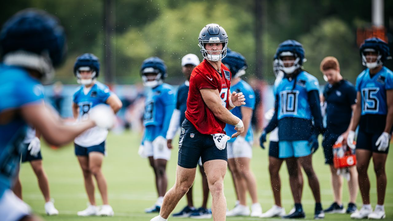 Quarterback Will Levis #8 of the Tennessee Titans during training camp at Ascension Saint Thomas Sports Park on July 24, 2024 in Nashville, TN. Photo By Jessie Rogers/Tennessee Titans