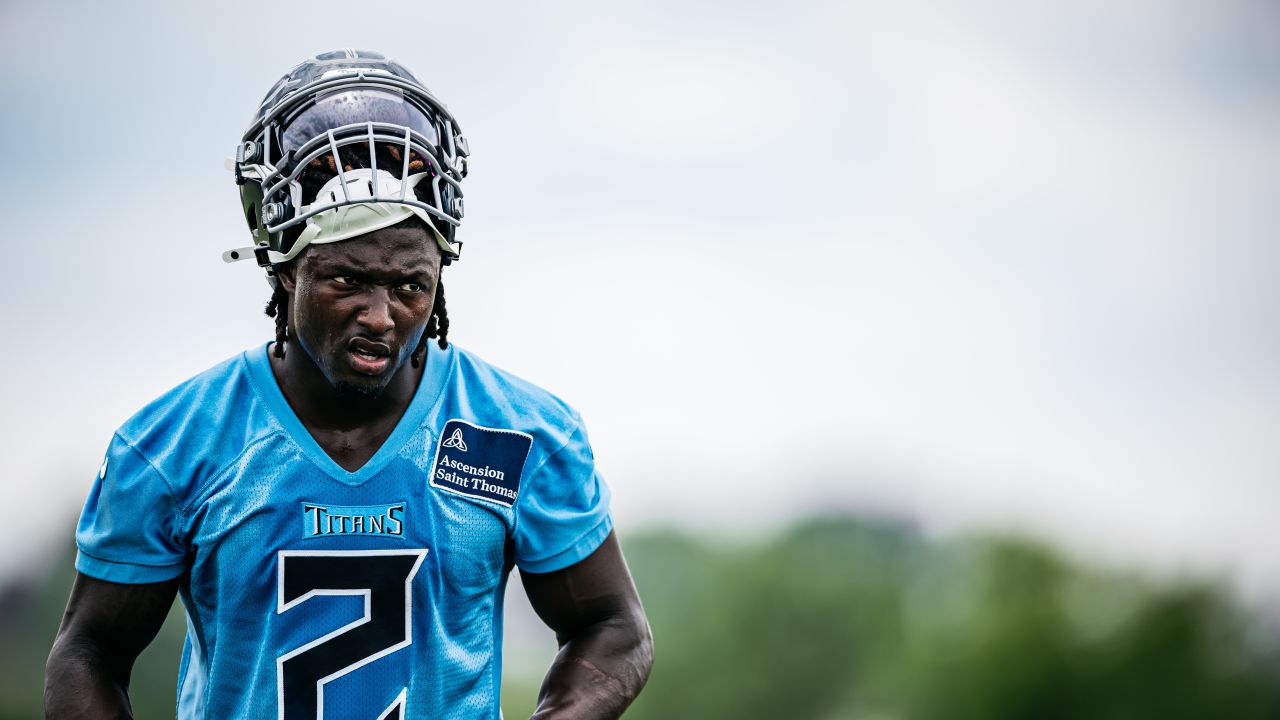 Running back Tyjae Spears #2 of the Tennessee Titans during OTAs at Saint Thomas Sports Park on May 23, 2024 in Nashville, TN. Photo By Jessie Rogers/Tennessee Titans