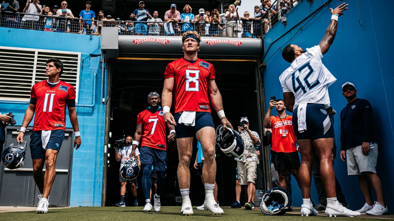 during fall camp practice as a part of Back Together Saturday on July 27, 2024 at Nissan Stadium in Nashville, TN. Photo By Jessie Rogers/Tennessee Titans