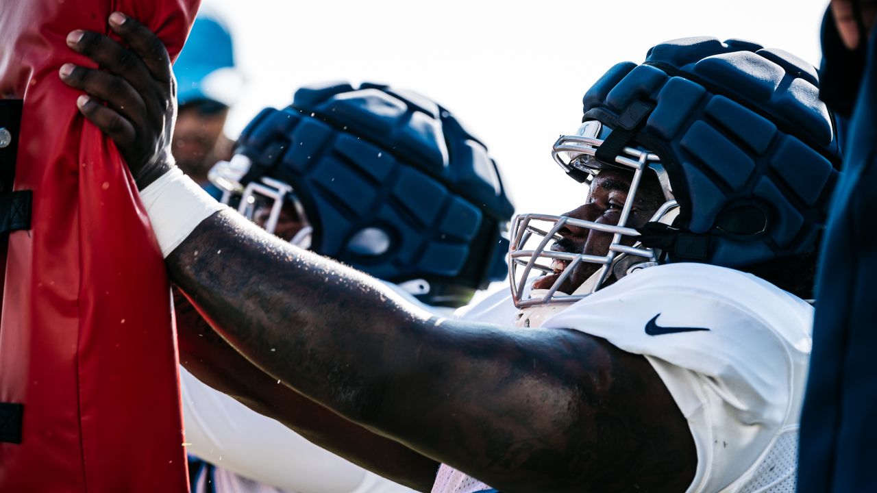 Defensive tackle T'Vondre Sweat #93 of the Tennessee Titans during fall camp practice on July 31, 2024 at the Ascension Saint Thomas Sports Park in Nashville, TN. Photo By Donald Page/Tennessee Titans