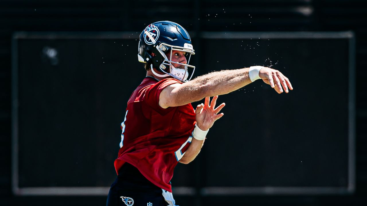 Quarterback Will Levis #8 of the Tennessee Titans during OTA practice at the Ascension Saint Thomas Sports Park on June 10, 2024 in Nashville, TN. Photo By Donald Page/Tennessee Titans