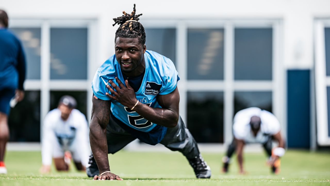 Running back Tyjae Spears #2 of the Tennessee Titans during OTA practice at the Ascension Saint Thomas Sports Park on May 29, 2024 in Nashville, TN. Photo By Donald Page/Tennessee Titans