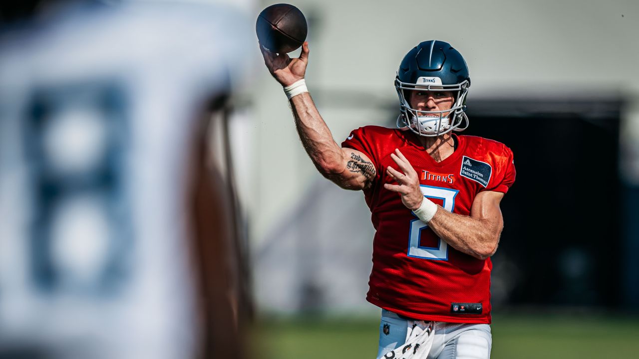 Quarterback Will Levis #8 of the Tennessee Titans during fall camp practice at the Ascension Saint Thomas Sports Park  in Nashville, TN. Photo By Nate Sparks/Tennessee Titans