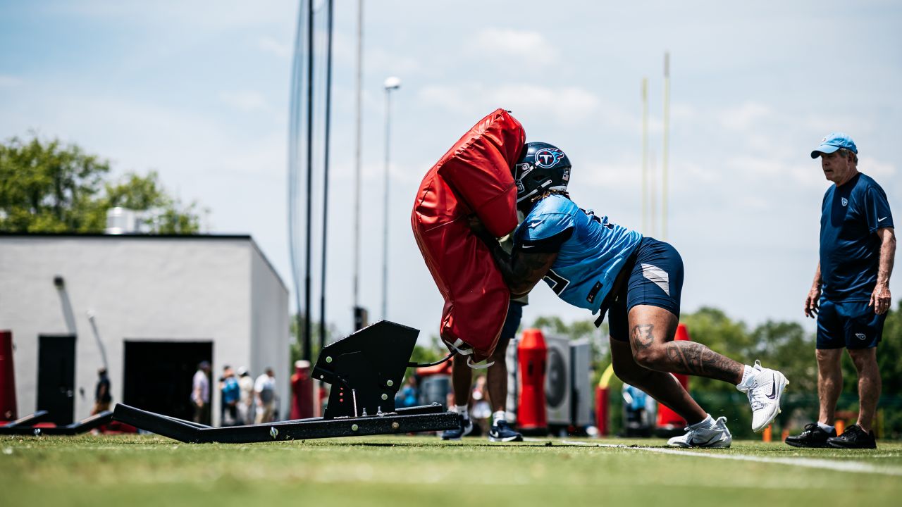 Tackle JC Latham #55 of the Tennessee Titans during OTAs at Saint Thomas Sports Park on May 29, 2024 in Nashville, TN. Photo By Jessie Rogers/Tennessee Titans