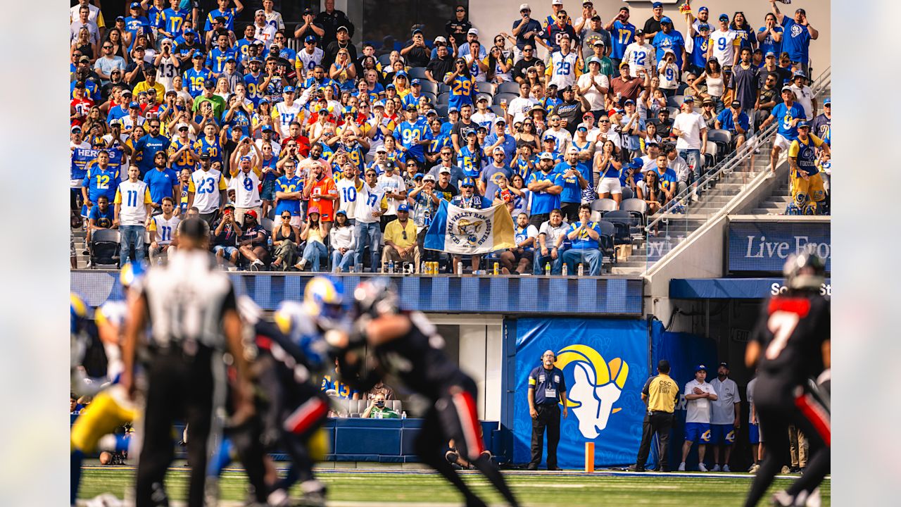 FAN PHOTOS: Animated fans celebrate the Rams' return at their regular  season home opener against the Texans, image size:1280x720