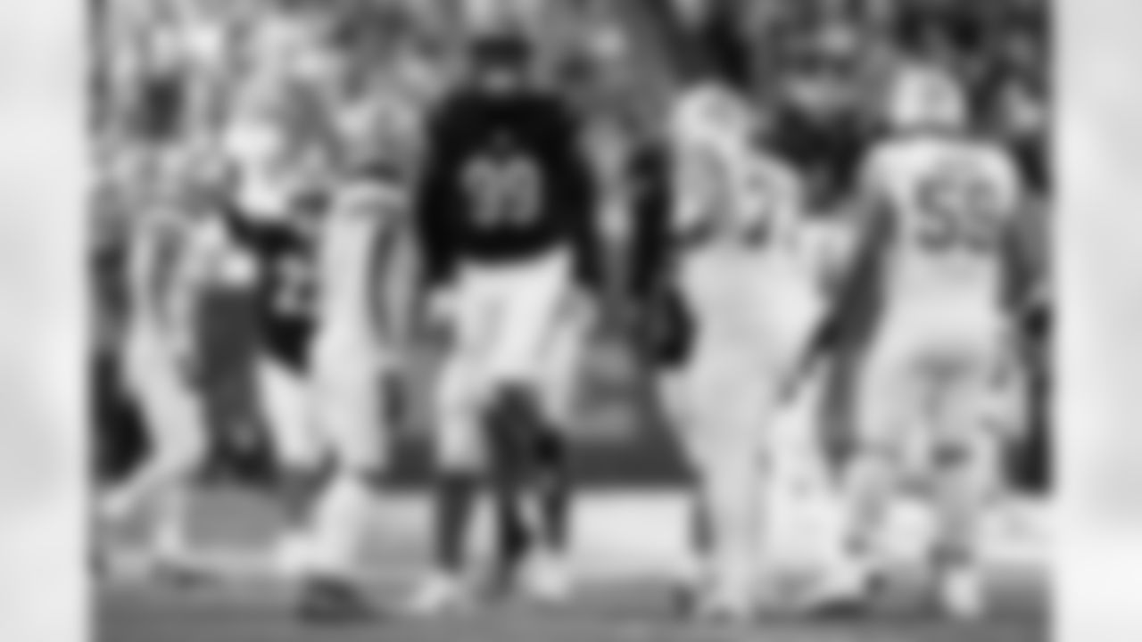 DE Myles Murphy celebrates a play during Week 5 against the Detroit Lions, Sunday, Oct. 5, 2025.