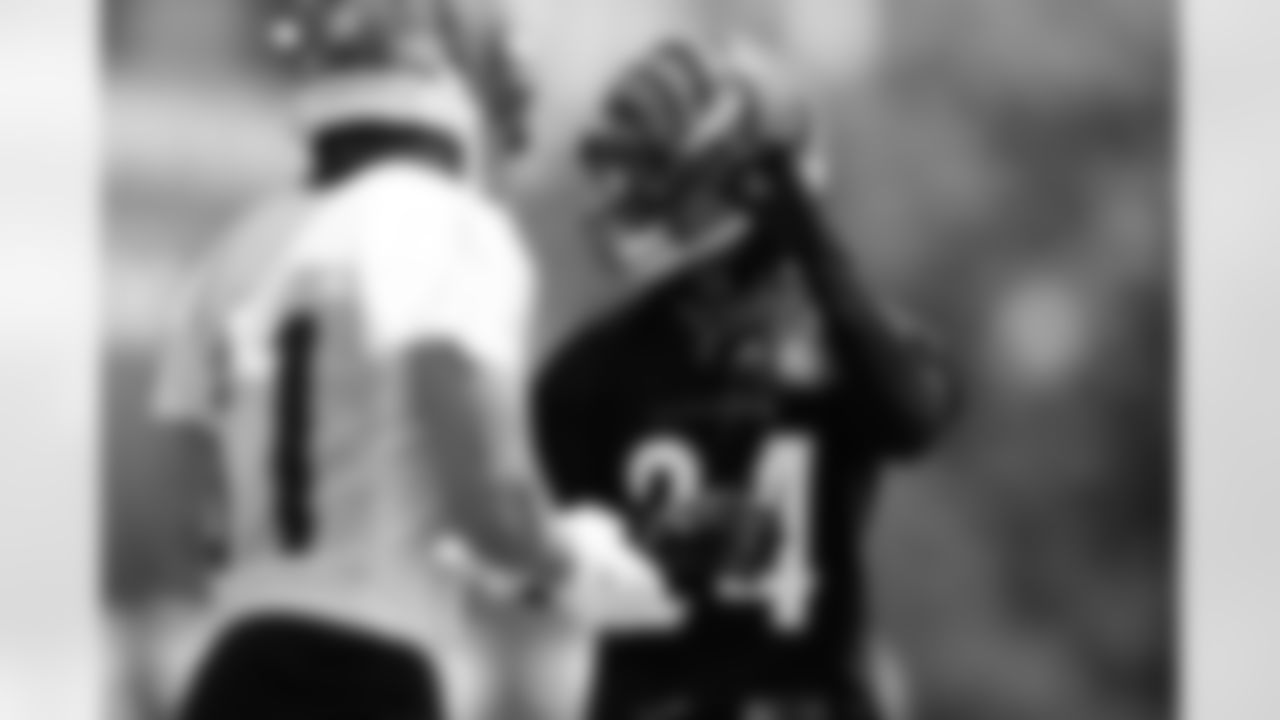 CB Marco Wilson lines up across from WR Jermaine Burton during mandatory minicamp at Kettering Health Practice Fields, Wednesday, June 11, 2025.