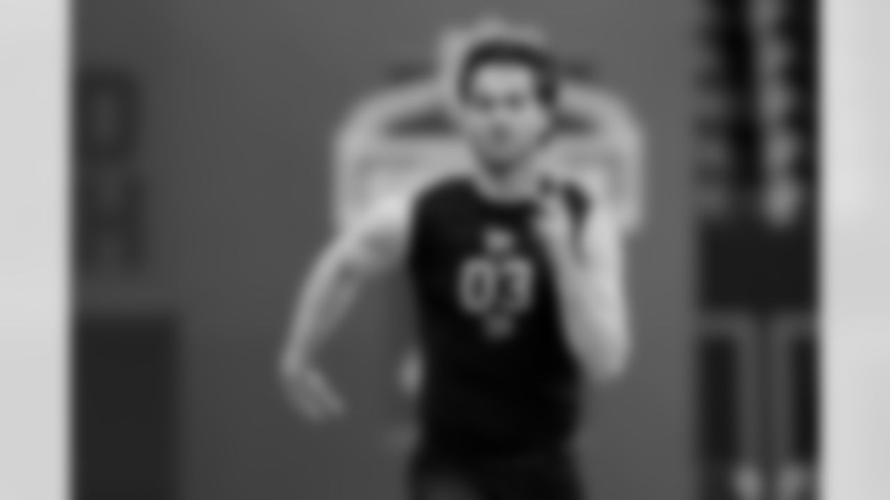 Illinois quarterback Luke Altmyer (03) participates in the 40-yard dash during the 2026 NFL Scouting Combine on Saturday, February 28, 2026 in Indianapolis, Indiana. (Lauren Leigh Bacho/NFL)