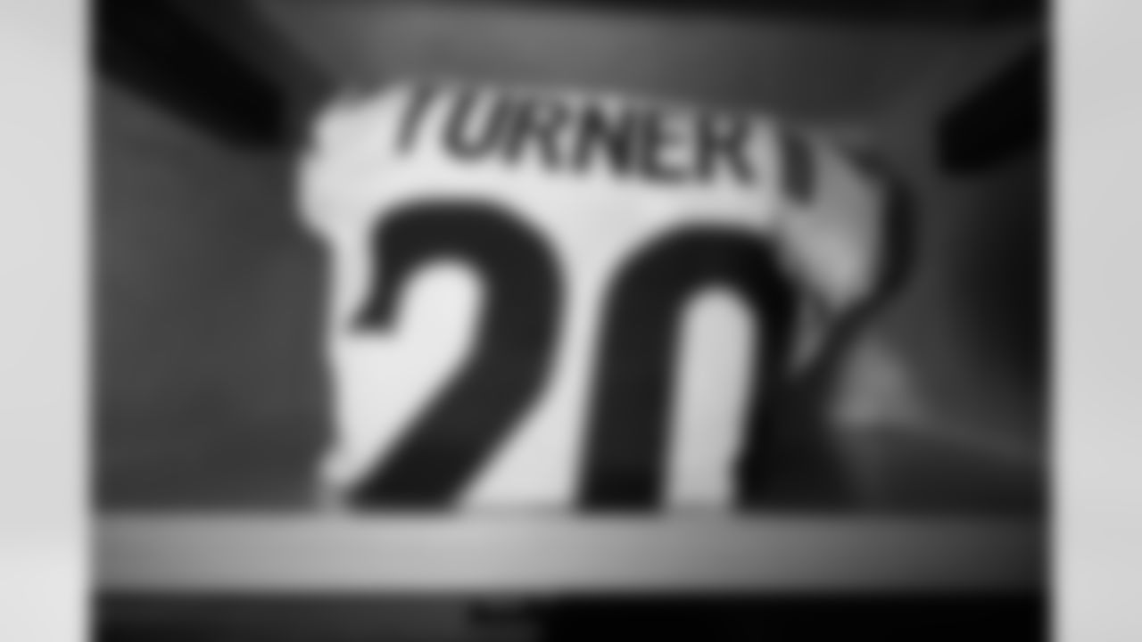 CB DJ Turner II's jersey in the locker room at Hard Rock Stadium ahead of Week 16 against the Dolphins, Sunday, Dec. 21, 2025.