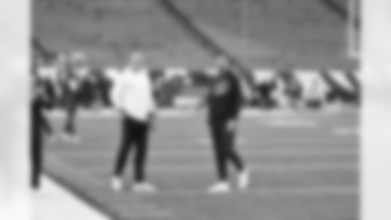QB Joe Flacco and Bengals legend Andrew Whitworth chat ahead of Thursday Night Football Week 7 against the Pittsburgh Steelers at Paycor Stadium, Thursday, Oct. 16, 2025.