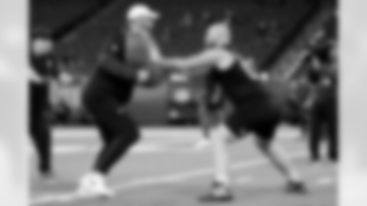 Northwestern offensive lineman Evan Beerntsen (03) participates in a drill during the 2026 NFL Scouting Combine on Sunday, March 1, 2026 in Indianapolis, Indiana. (Lauren Leigh Bacho/NFL)