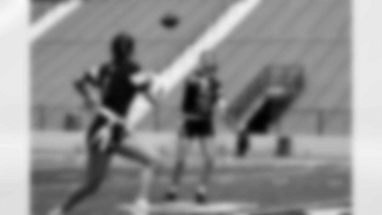 The Badin Rams throw a pass during the 2025 Ohio Girls Flag Football State Championship on Sunday, May 18, 2025 in Massillon, Ohio. (Lauren Leigh Bacho/AP Content Services for the NFL)