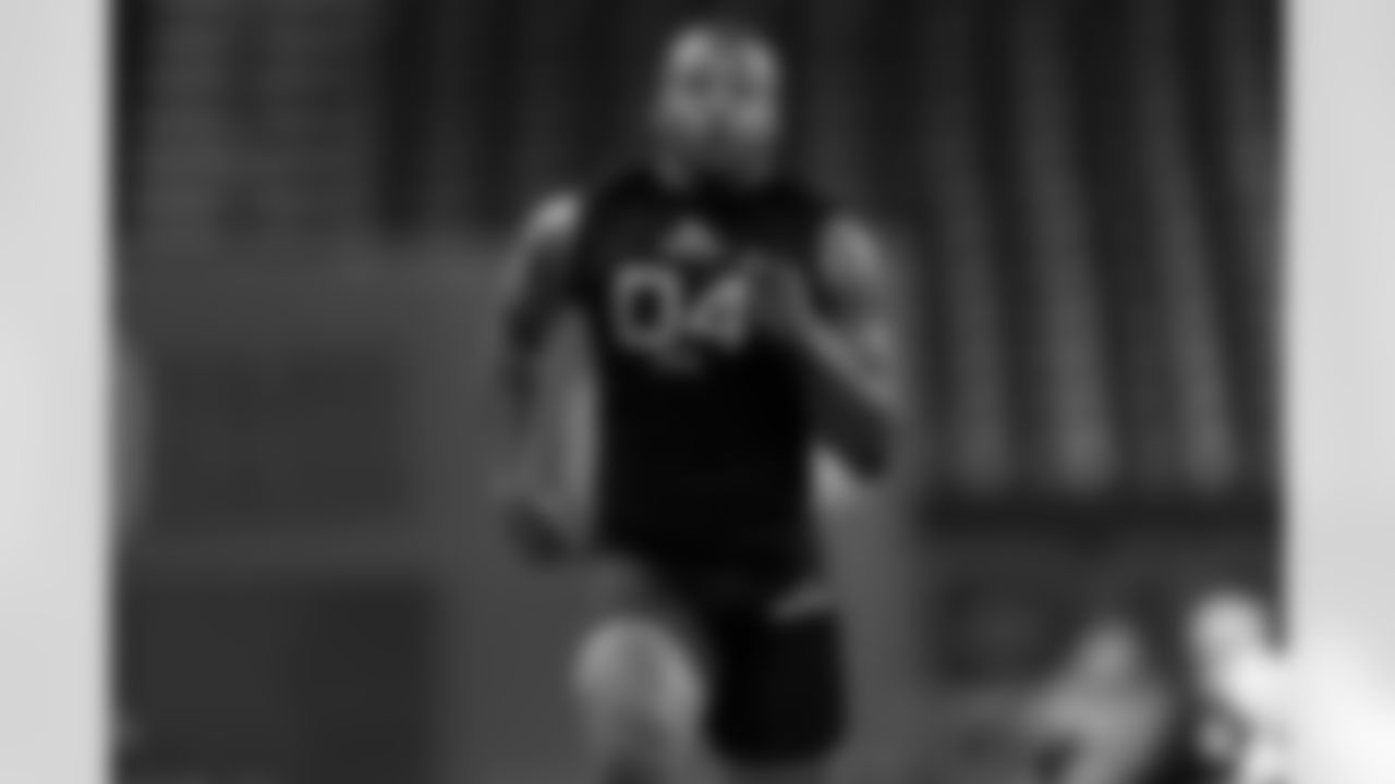 Texas Tech running back Tahj Brooks runs the 40-yard dash at the NFL football scouting combine in Indianapolis, Saturday, March 1, 2025. (Brooke Sutton via AP)