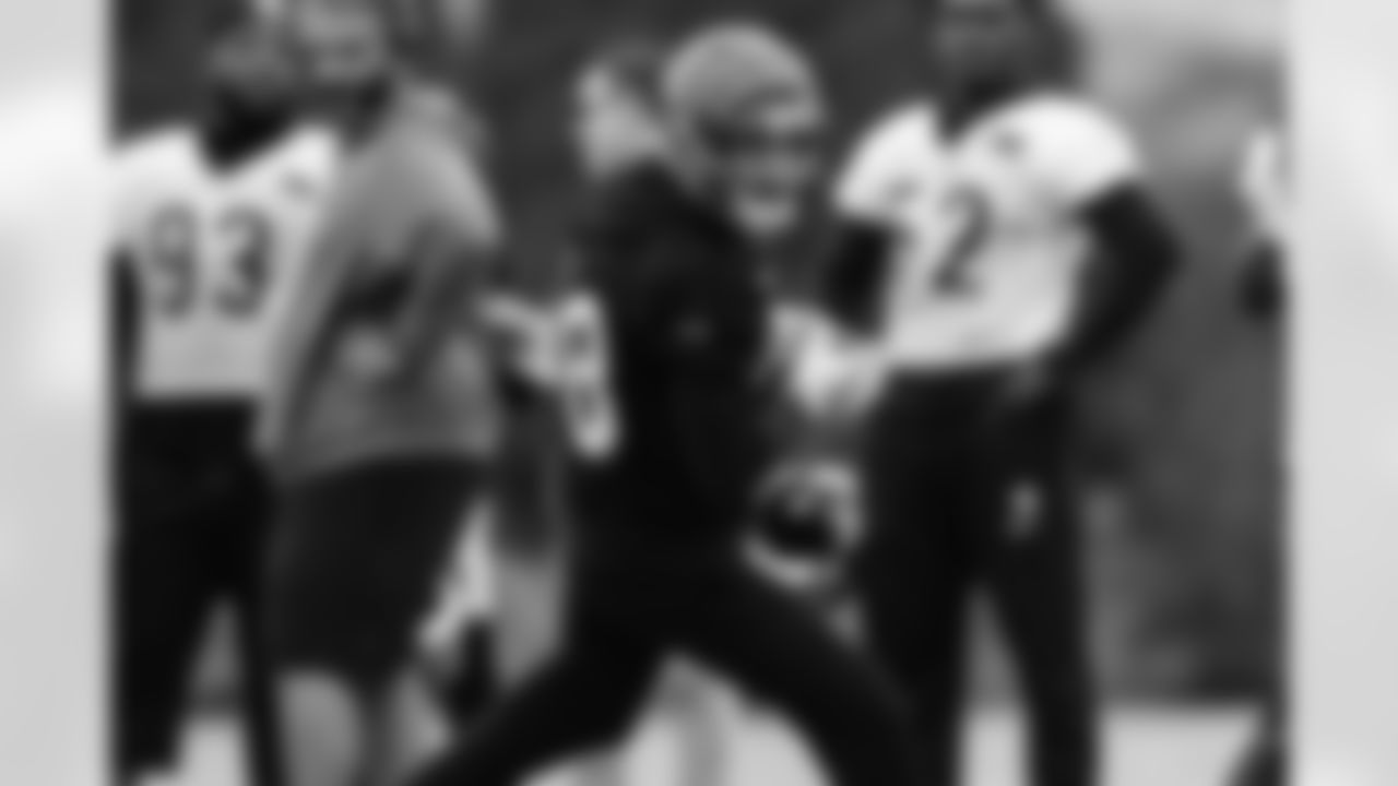 TE Mike Gesicki catches a pass during practice at Kettering Health Practice Fields, Wednesday, Nov. 19, 2025.