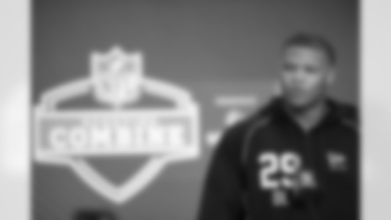 Clemson defensive lineman Peter Woods (29) speaks during a press conference at the 2026 NFL Scouting Combine on Wednesday, February 25, 2026 in Indianapolis, Indiana. (Cooper Neill/NFL)