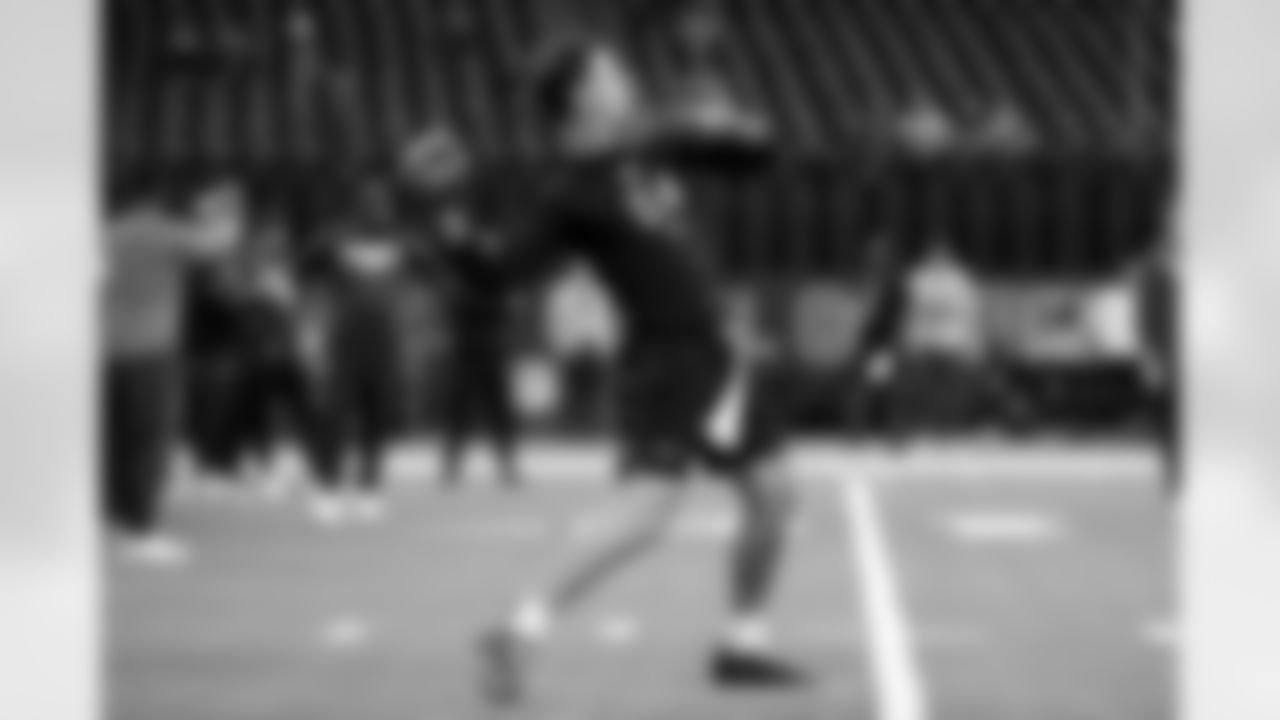 Miami quarterback Carson Beck (04) participates in a drill during the 2026 NFL Scouting Combine on Saturday, February 28, 2026 in Indianapolis, Indiana. (Lauren Leigh Bacho/NFL)