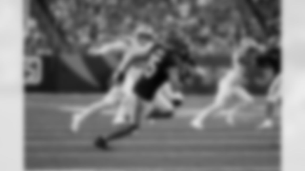 WR Charlie Jones returns a kick during Week 5 against the Detroit Lions, Sunday, Oct. 5, 2025.