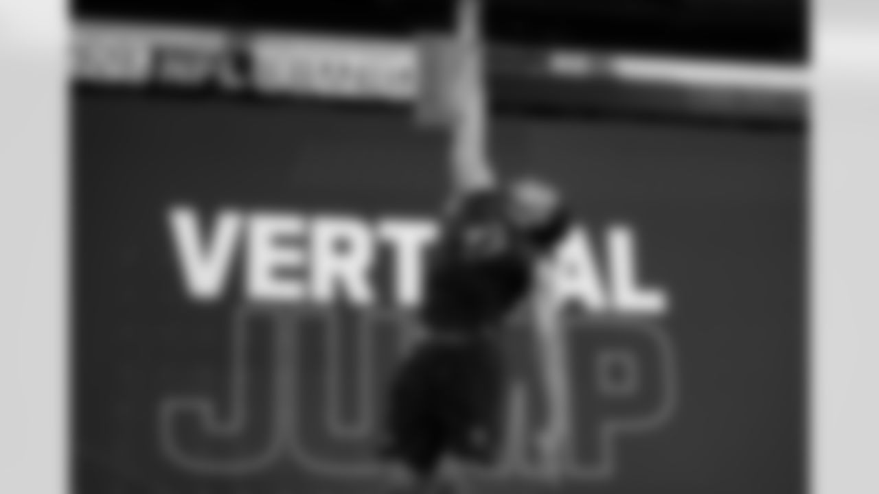 Arizona defensive back Genesis Smith (47) participates in the vertical jump during the 2026 NFL Scouting Combine on Friday, February 27, 2026 in Indianapolis, Indiana. (Lauren Leigh Bacho/NFL)