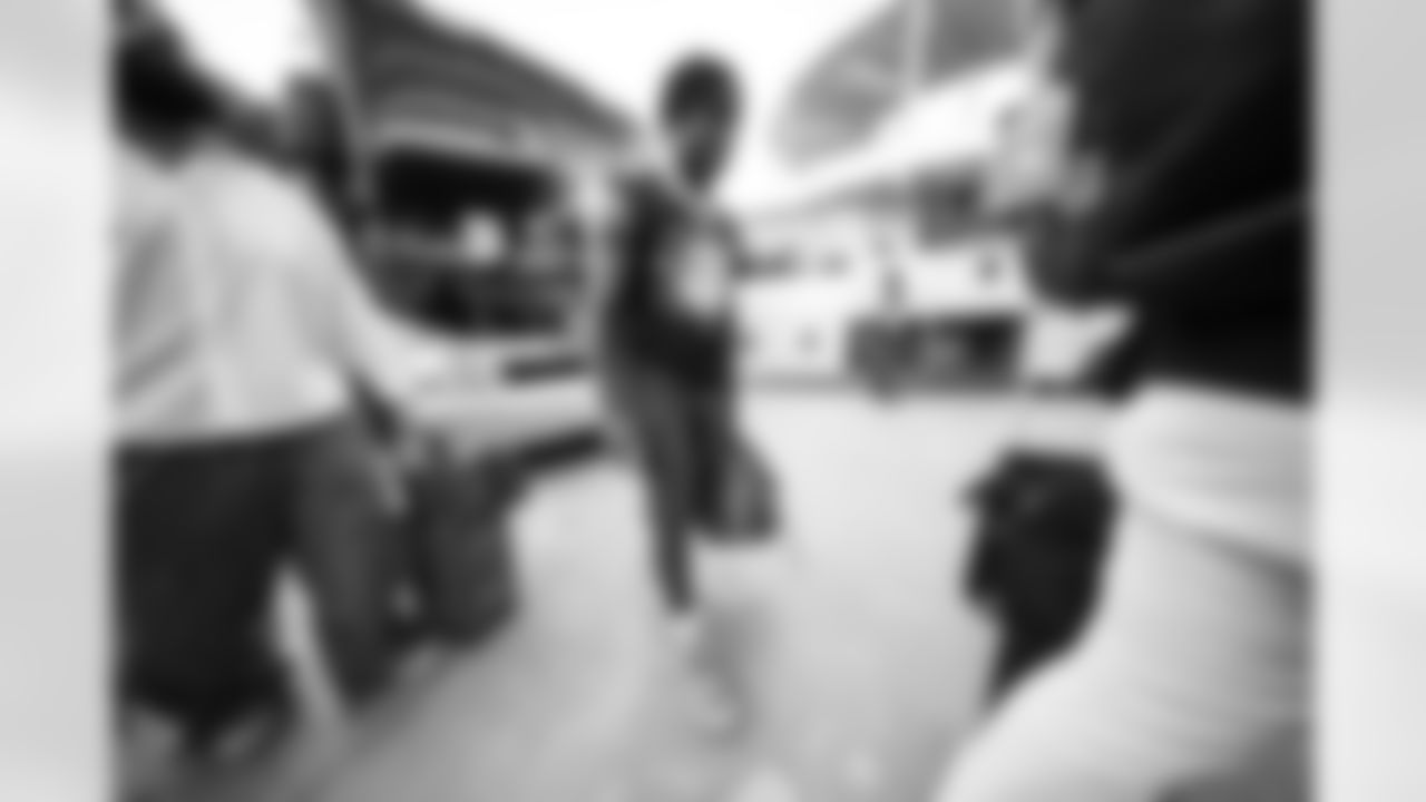 LB Demetrius Knight Jr. arrives at Hard Rock Stadium ahead of Week 16 against the Dolphins, Sunday, Dec. 21, 2025.