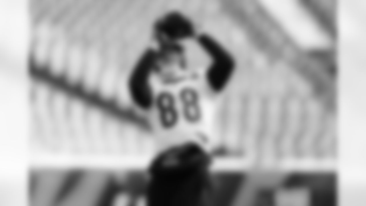 TE Mike Gesicki catches a pass during practice at Paycor Stadium ahead of Week 14 against the Buffalo Bills.