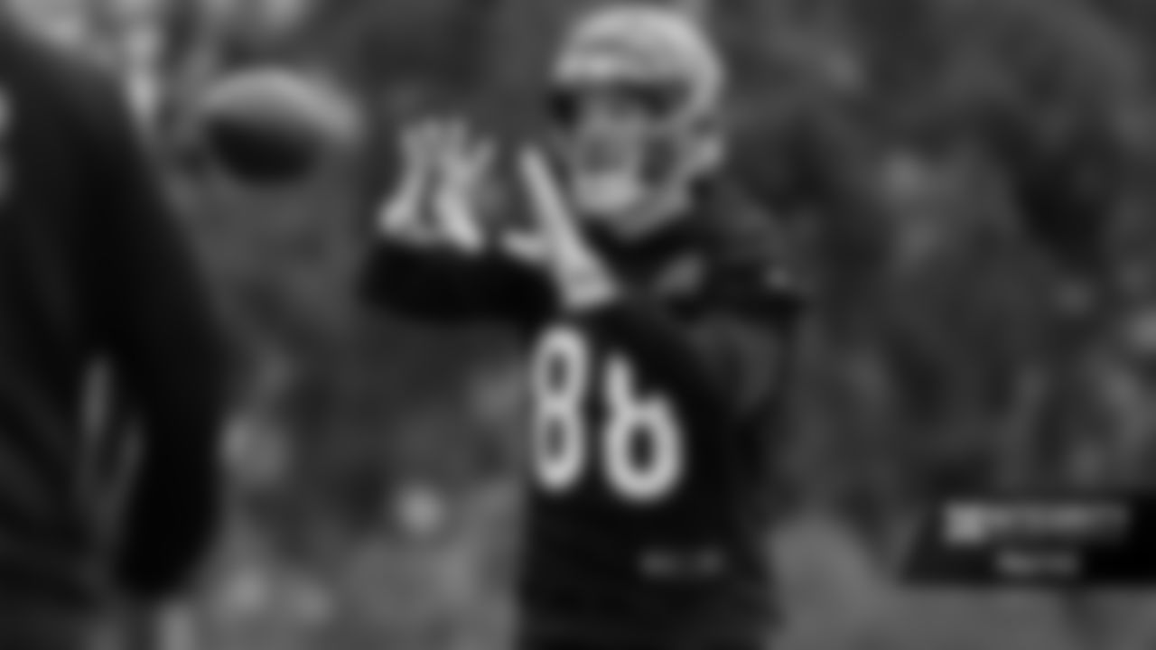 TE Mike Gesicki catches a pass during practice at Kettering Health Practice Fields, Wednesday, Nov. 19, 2025.