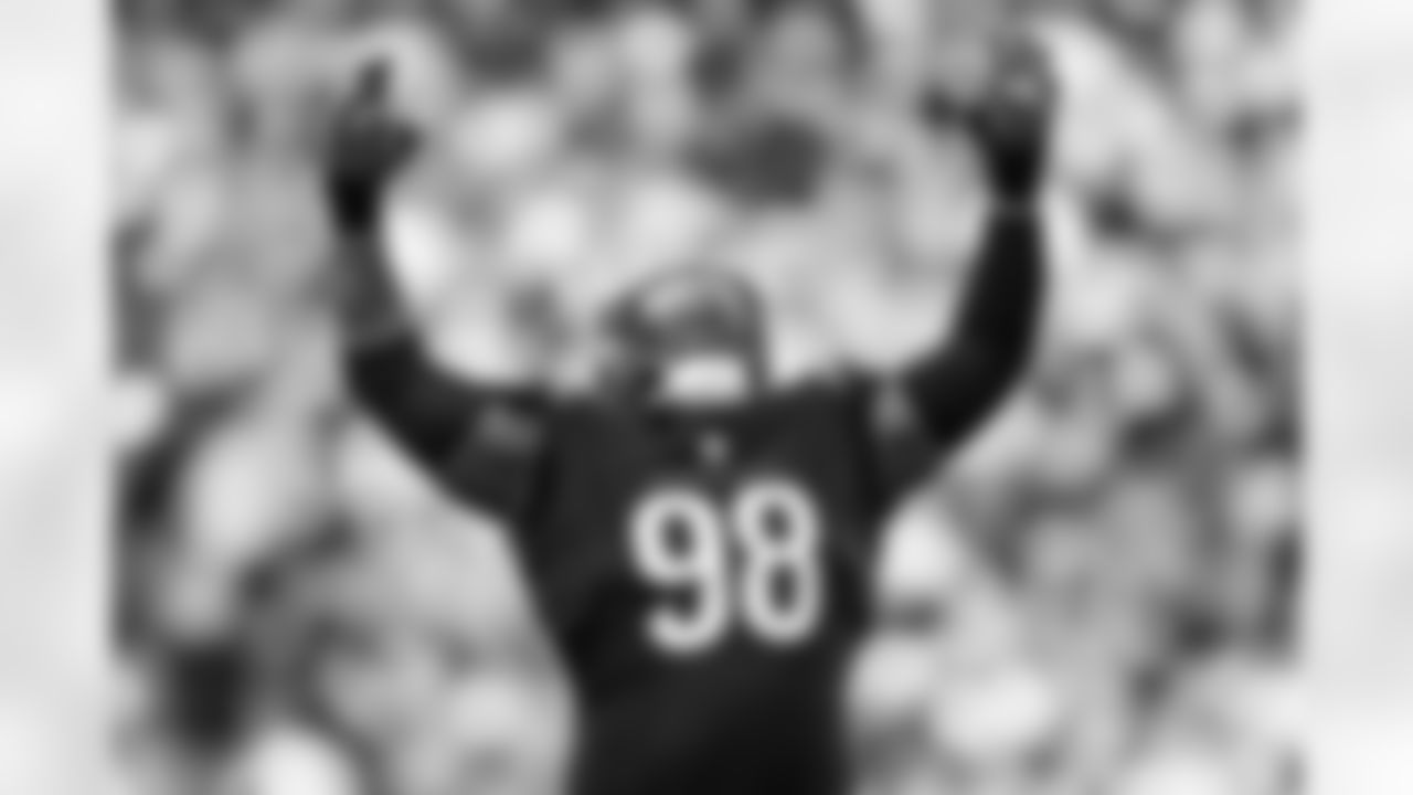 DT T.J. Slaton Jr. celebrates a sack during Week 17 against the Arizona Cardinals at Paycor Stadium, Sunday, Dec. 28, 2025.