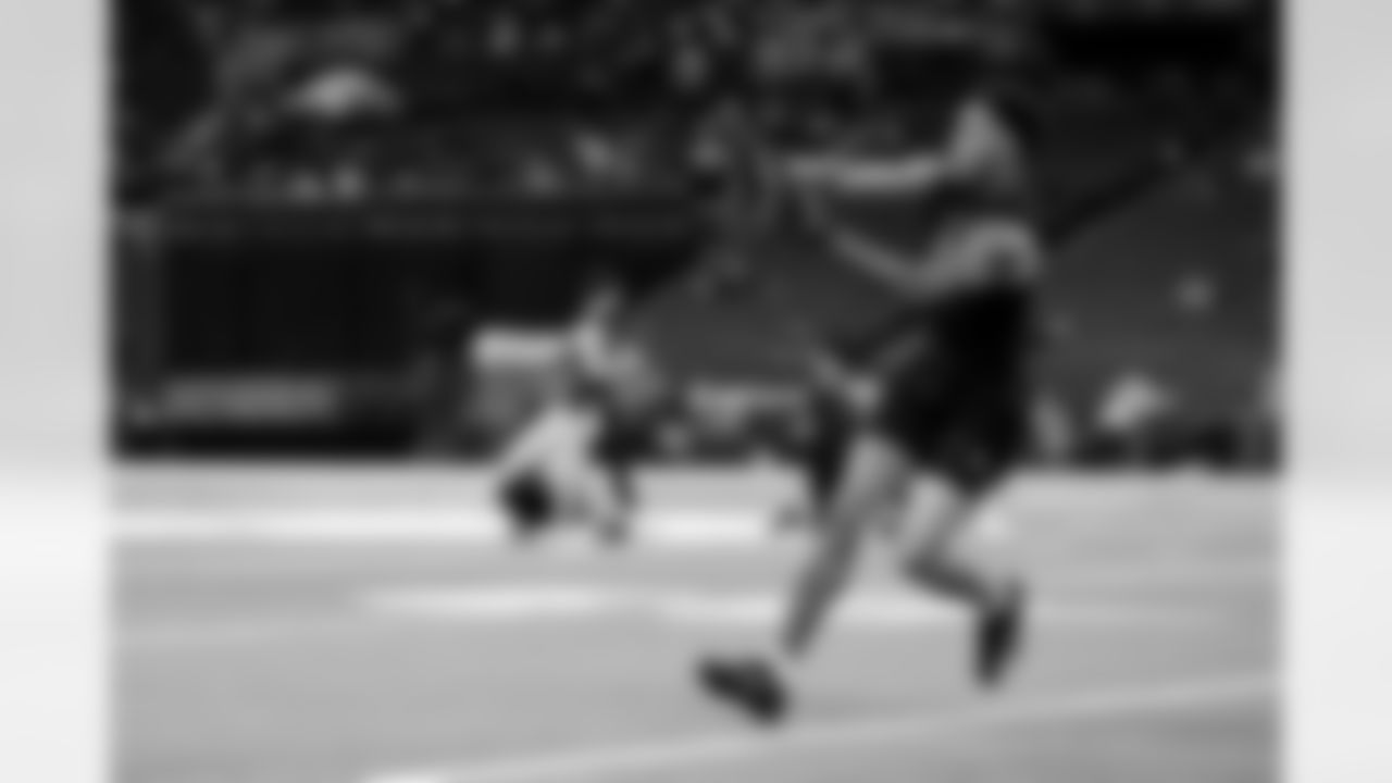 Miami wide receiver CJ Daniels (18) participates in a drill during the 2026 NFL Scouting Combine on Saturday, February 28, 2026 in Indianapolis, Indiana. (Lauren Leigh Bacho/NFL)