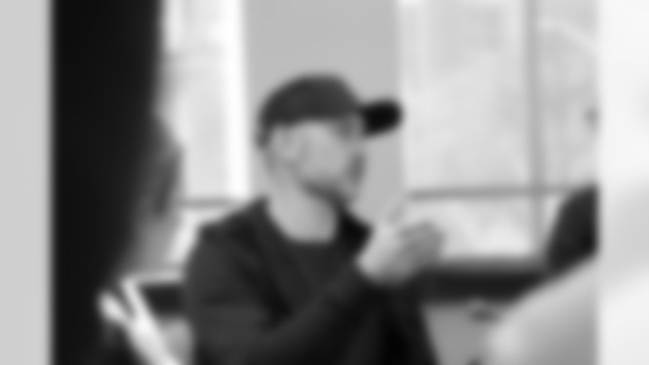 Offensive coordinator Dan Pitcher speaks to media at the 2026 NFL Combine in Indianapolis, Wednesday, Feb. 25, 2026.