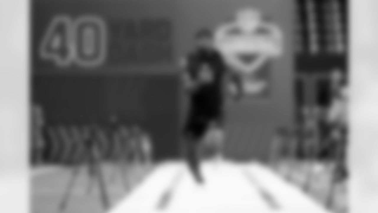 LSU defensive back A.J. Haulcy (36) runs the 40-yard dash during the 2026 NFL Scouting Combine on Friday, February 27, 2026 in Indianapolis, Indiana. (Lauren Leigh Bacho/NFL)