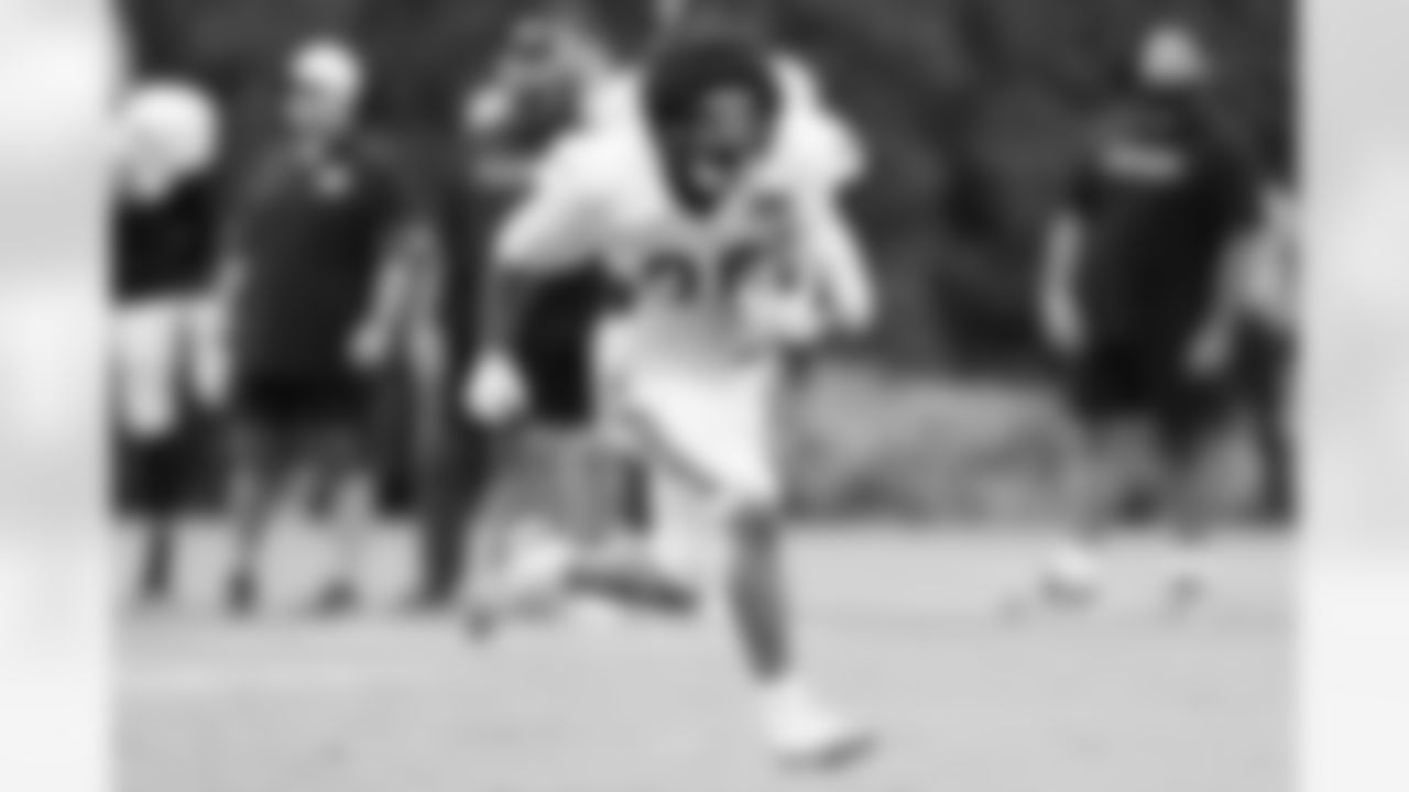 RB Chase Browns runs with the football during training camp at Kettering Health Practice Fields, Thursday, Aug. 21, 2025.