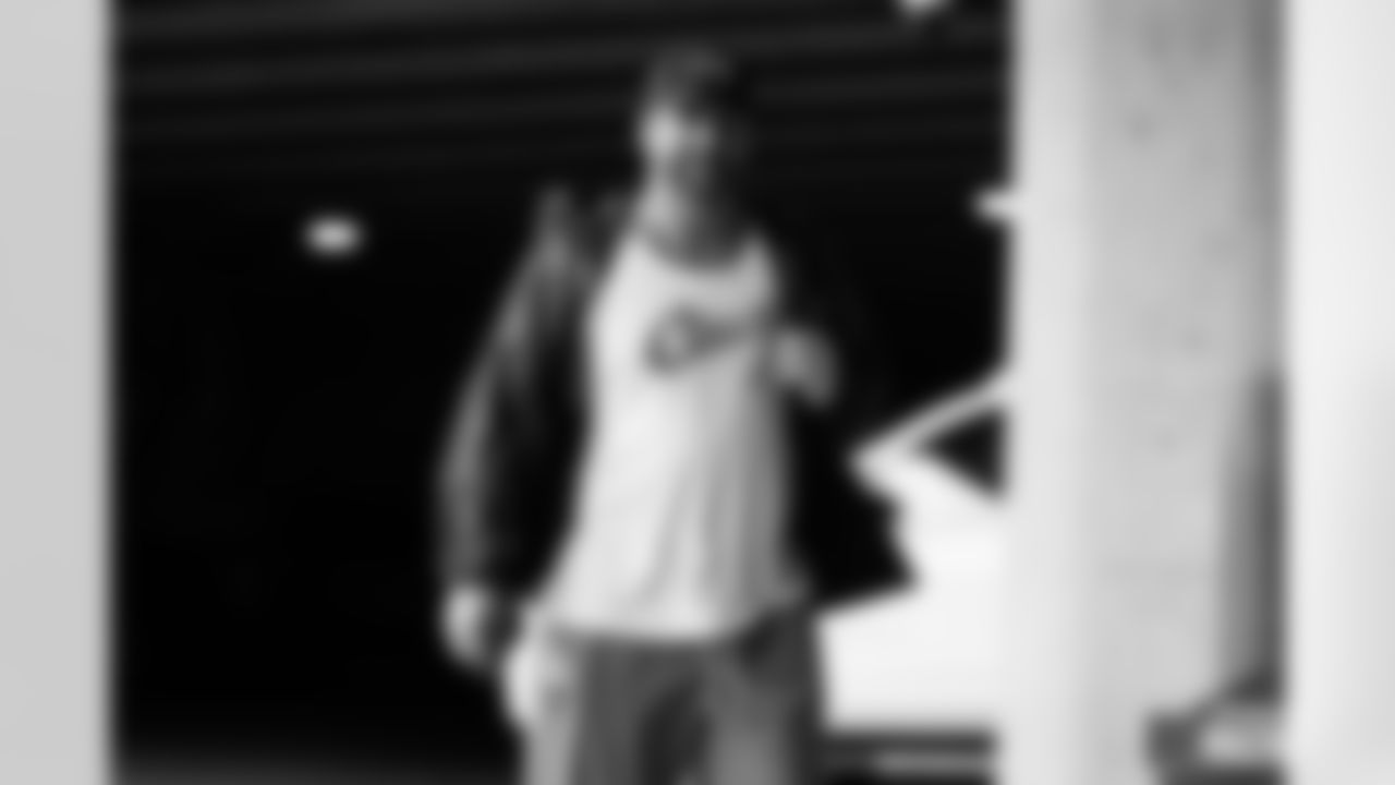 C Ted Karras arrives at Paycor Stadium for the start of offseason workouts, Monday, April 21, 2025.