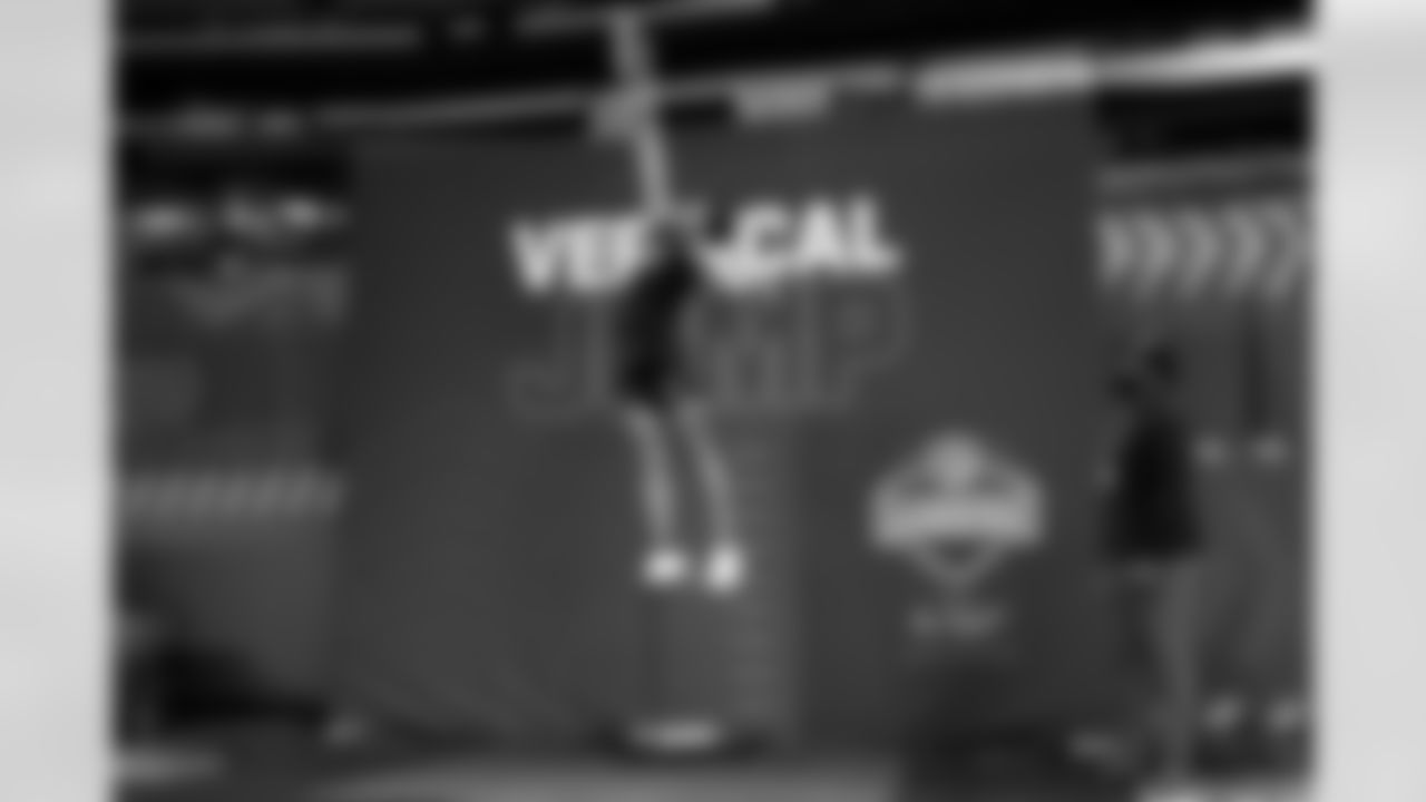 South Carolina defensive back Brandon Cisse (04) participates in the vertical jump during the 2026 NFL Scouting Combine on Friday, February 27, 2026 in Indianapolis, Indiana. (Lauren Leigh Bacho/NFL)