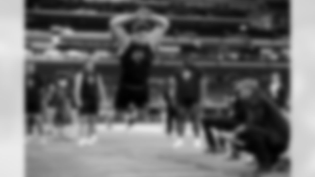 Georgia offensive lineman Monroe Freeling (24) participates in the broad jump during the 2026 NFL Scouting Combine on Sunday, March 1, 2026 in Indianapolis, Indiana. (Lauren Leigh Bacho/NFL)