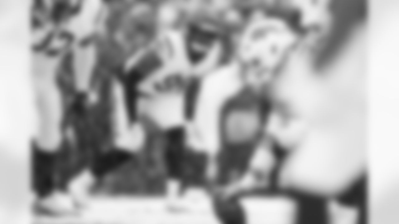 DE Myles Murphy presnap during Week 14 against the Buffalo Bills, Sunday, Dec. 7, 2025.